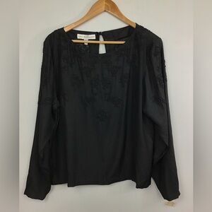 Paul Alexander Silk Vintage Blouse long sleeves with tags Black Embroidered